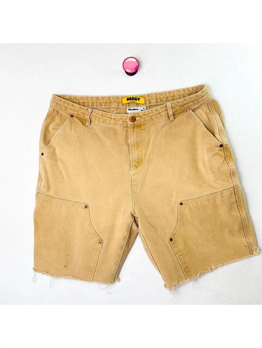 Butter‎ Goods Baggy Denim Shorts Skatewear Carpenter Raw Hem Tan Mens 38